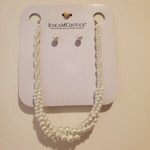 Jessica McClintock Twisted White Fashion bead Necklace with matching earrings.